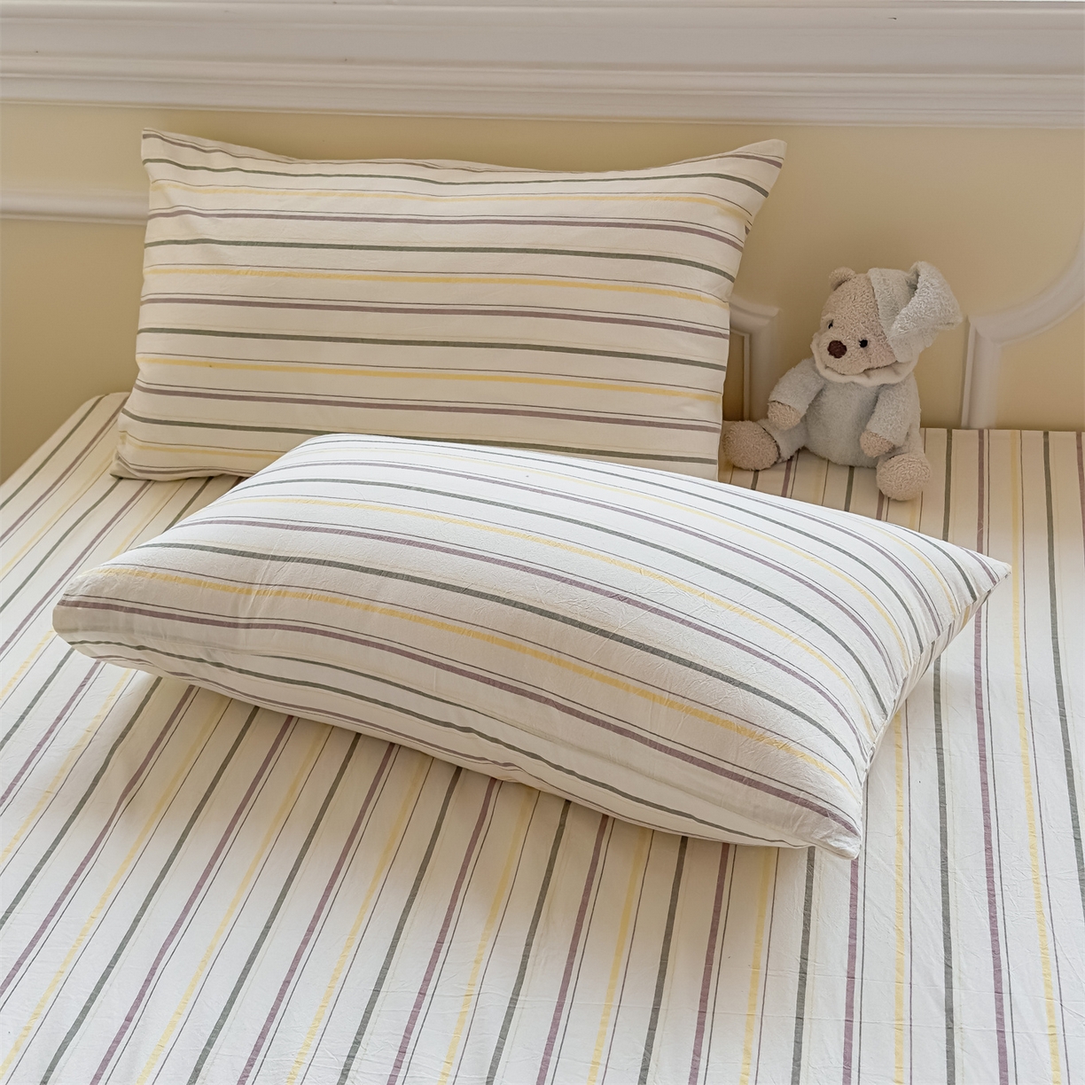 91家纺网 家纺一手货源 找家纺 菡宝 2025新款全棉纯棉色织水洗棉单品系列单枕套枕套单品 且乐紫青年