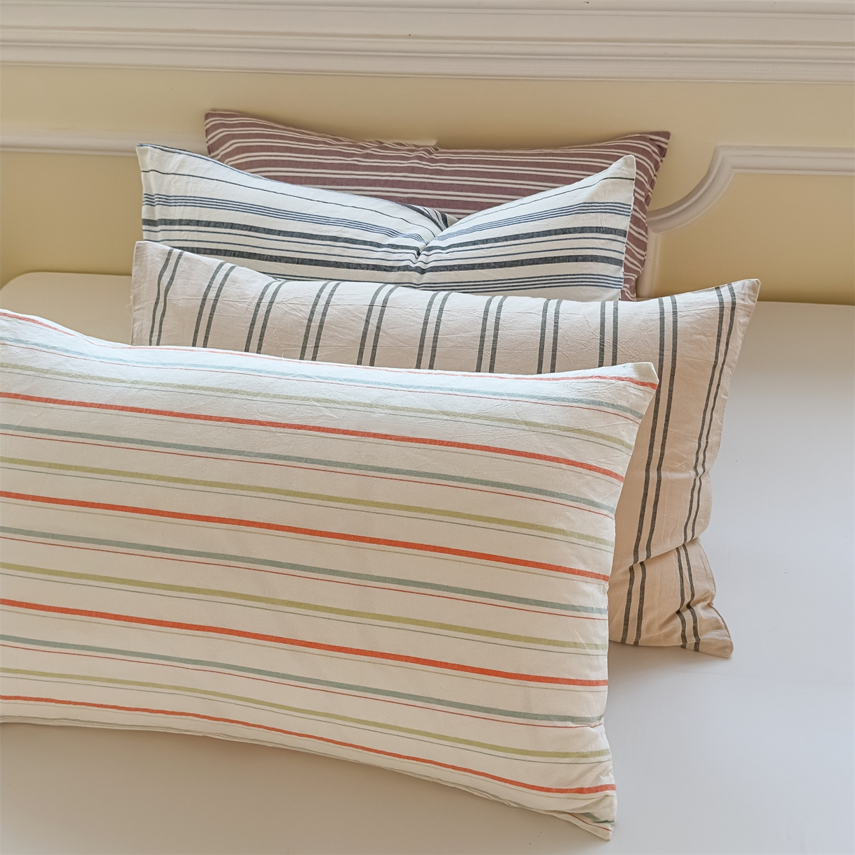 91家纺网 家纺一手货源 找家纺 菡宝 2025新款全棉纯棉色织水洗棉单品系列单枕套枕套单品 组合图仅供参考