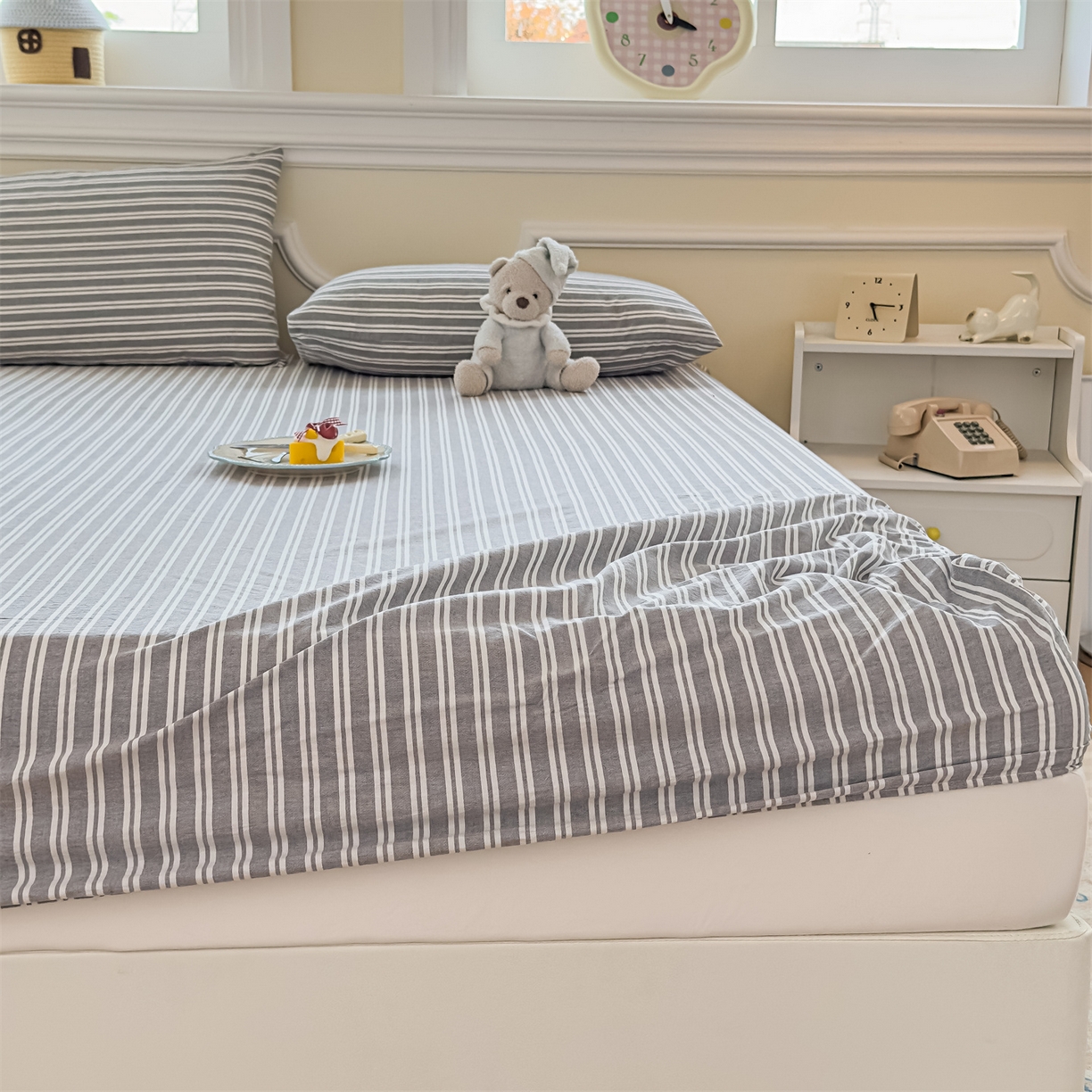 91家纺网 家纺一手货源 找家纺 菡宝 2025新款全棉纯棉色织水洗棉单单床笠 牧野绅士灰