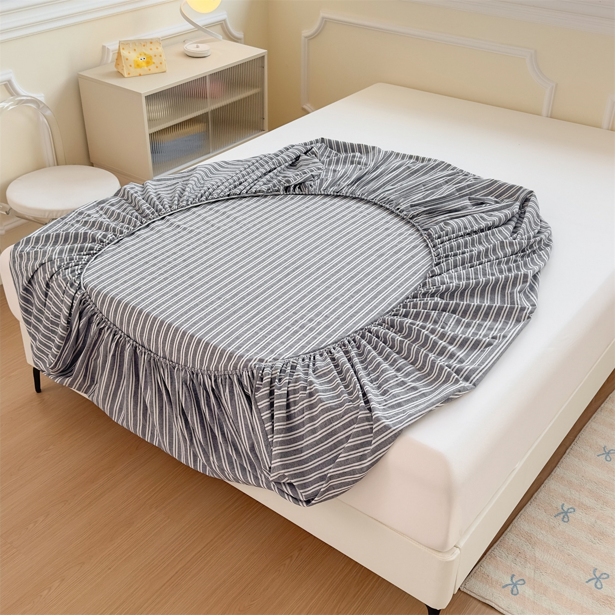 91家纺网 家纺一手货源 找家纺 菡宝 2025新款全棉纯棉色织水洗棉单单床笠 牧野丈青灰