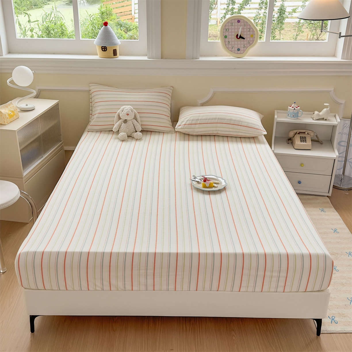 91家纺网 家纺一手货源 找家纺 菡宝 2025新款全棉纯棉色织水洗棉单单床笠 且乐绿青年