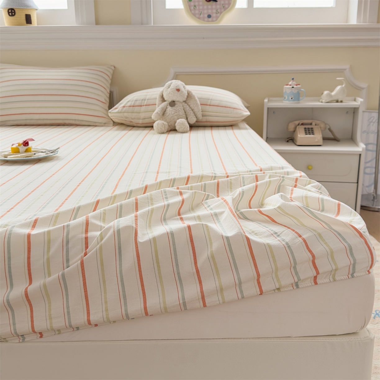 91家纺网 家纺一手货源 找家纺 菡宝 2025新款全棉纯棉色织水洗棉单单床笠 且乐绿青年