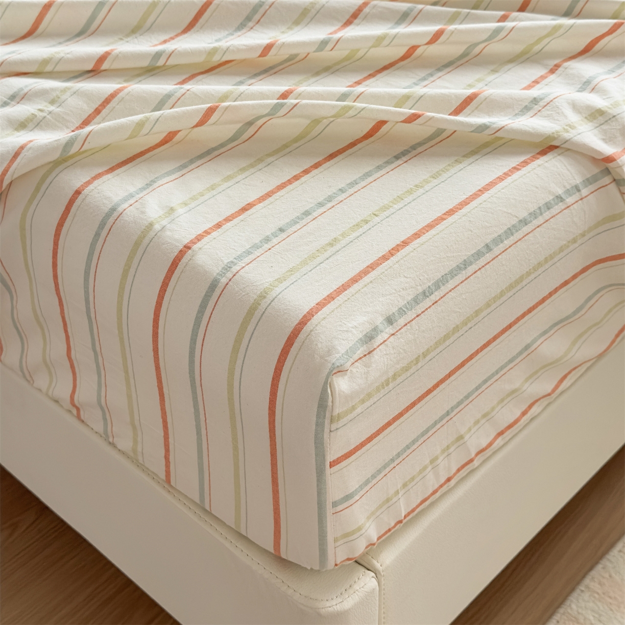 91家纺网 家纺一手货源 找家纺 菡宝 2025新款全棉纯棉色织水洗棉单单床笠 且乐绿青年