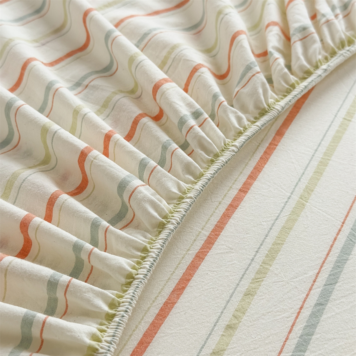 91家纺网 家纺一手货源 找家纺 菡宝 2025新款全棉纯棉色织水洗棉单单床笠 且乐绿青年