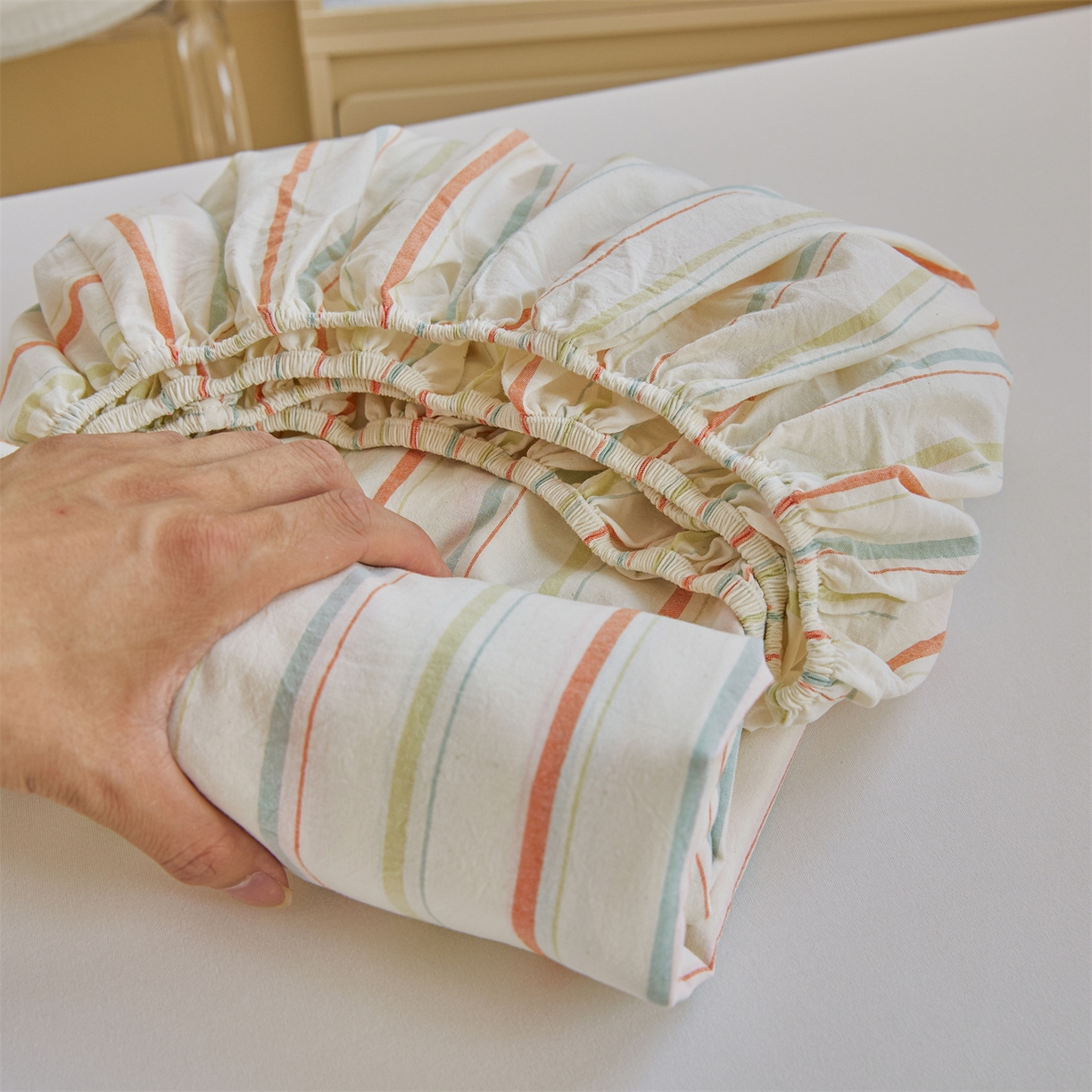 91家纺网 家纺一手货源 找家纺 菡宝 2025新款全棉纯棉色织水洗棉单单床笠 且乐绿青年