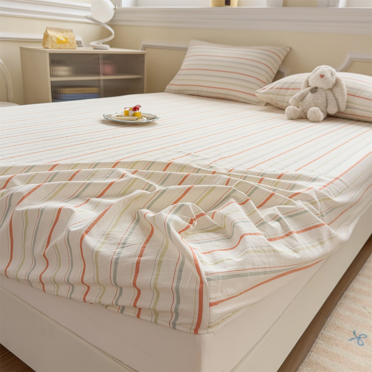 91家纺网 家纺一手货源 找家纺 菡宝 2025新款全棉纯棉色织水洗棉单单床笠 且乐绿青年