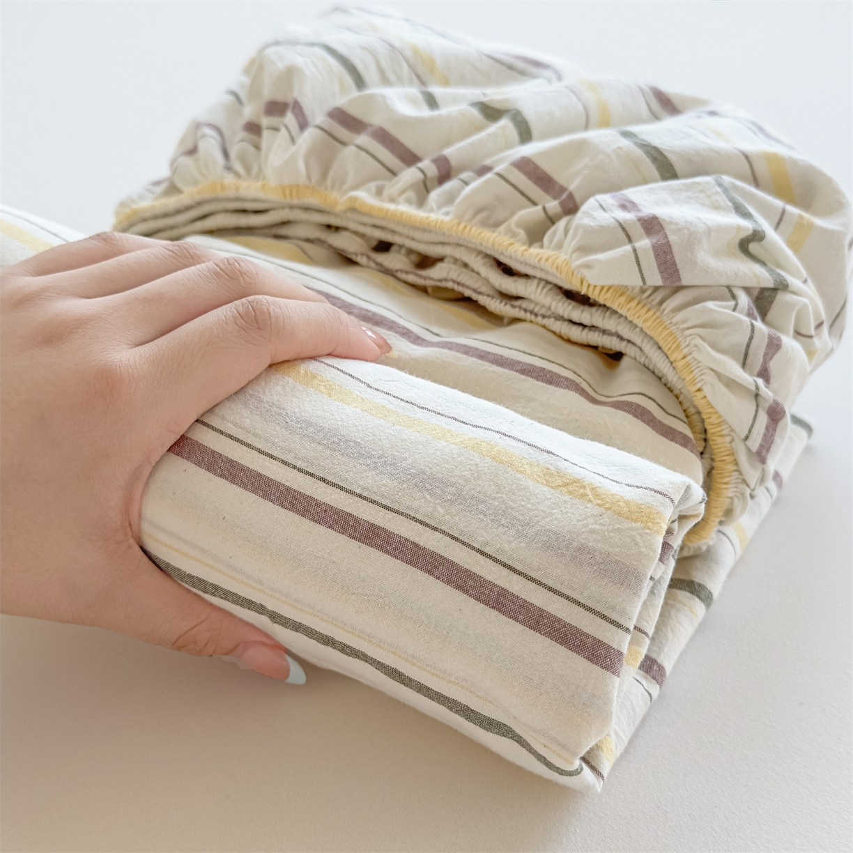 菡宝 2025新款全棉纯棉色织水洗棉单单床笠 且乐紫青年