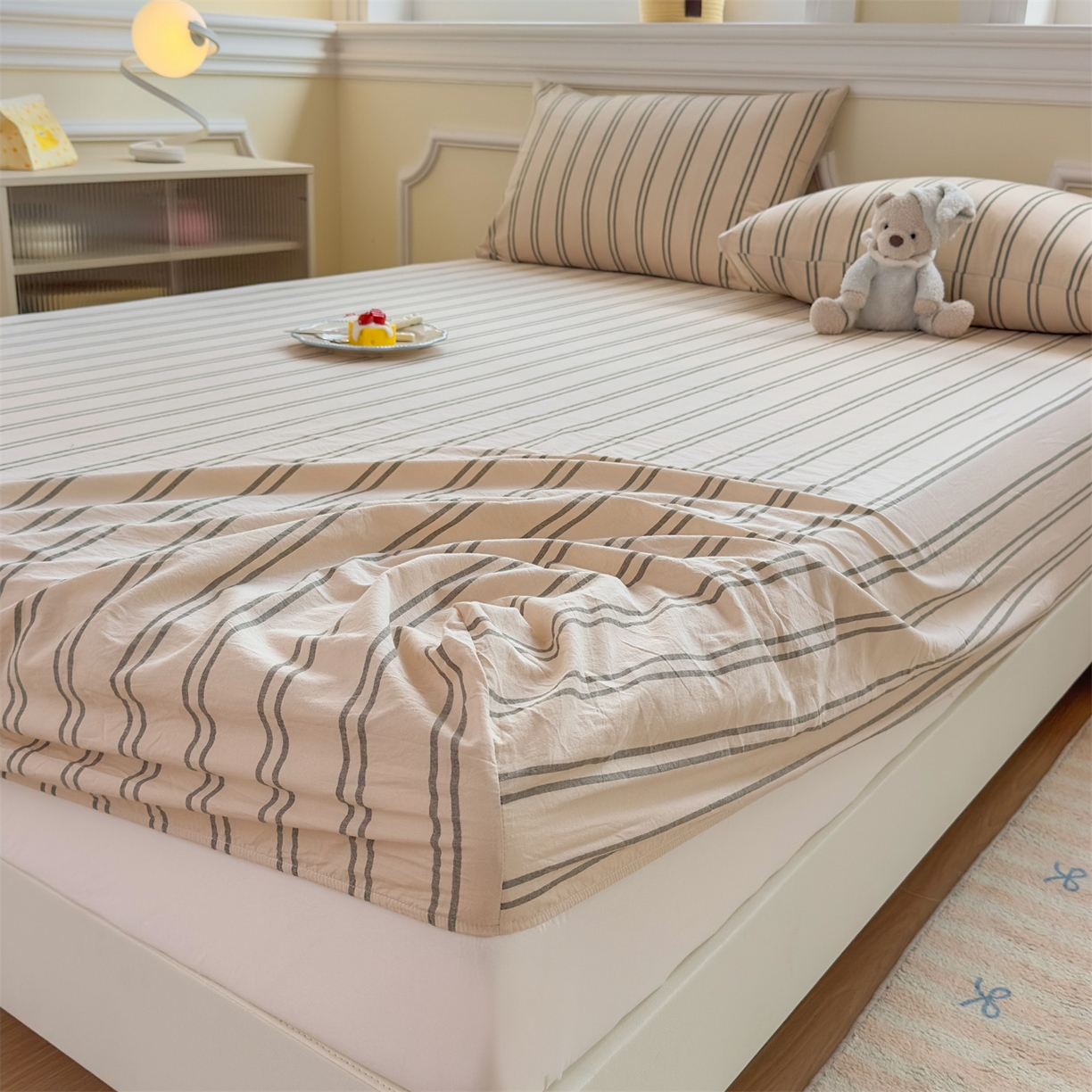 91家纺网 家纺一手货源 找家纺 菡宝 2025新款全棉纯棉色织水洗棉单单床笠 中古绿条