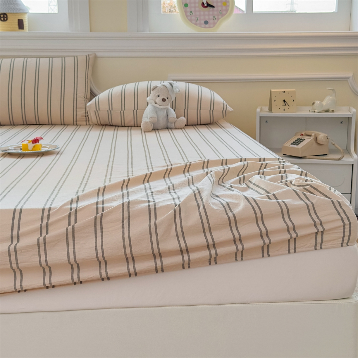 91家纺网 家纺一手货源 找家纺 菡宝 2025新款全棉纯棉色织水洗棉单单床笠 中古绿条