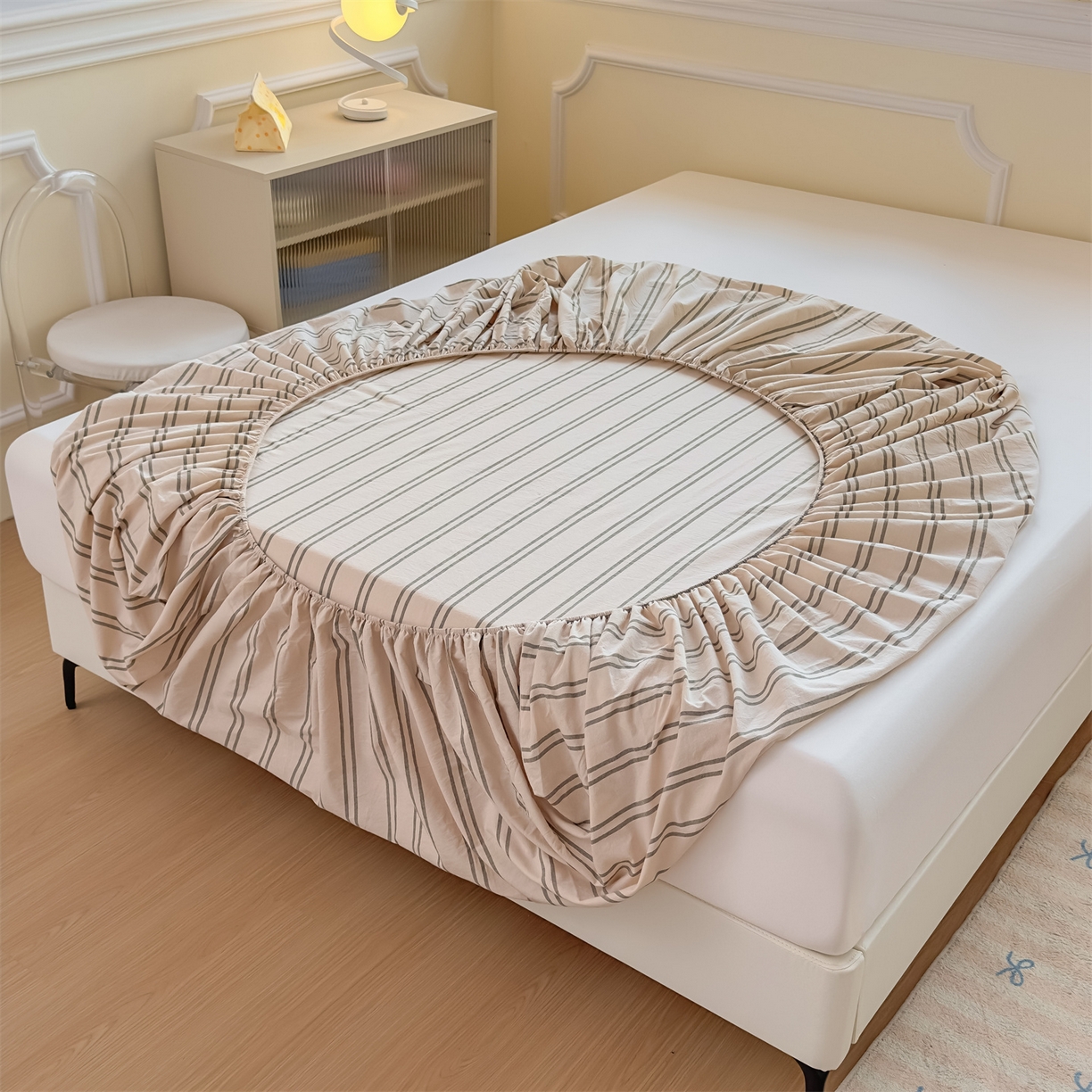 91家纺网 家纺一手货源 找家纺 菡宝 2025新款全棉纯棉色织水洗棉单单床笠 中古绿条