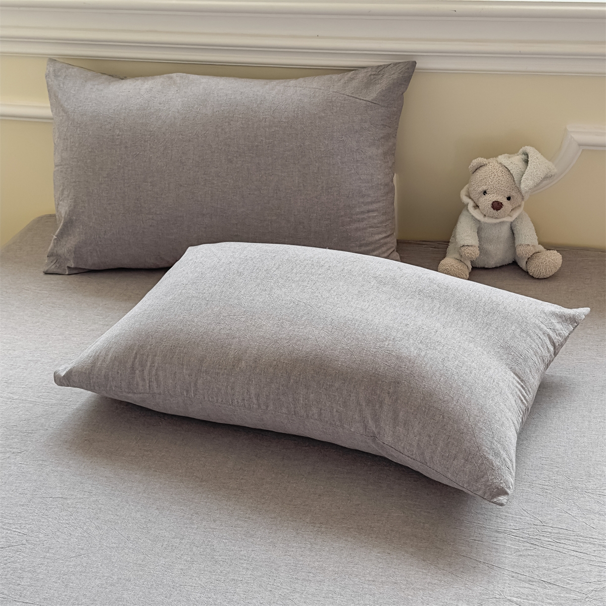 菡宝 2025新款全棉纯棉色织水洗棉单品系列单枕套枕套单品 灰色青年