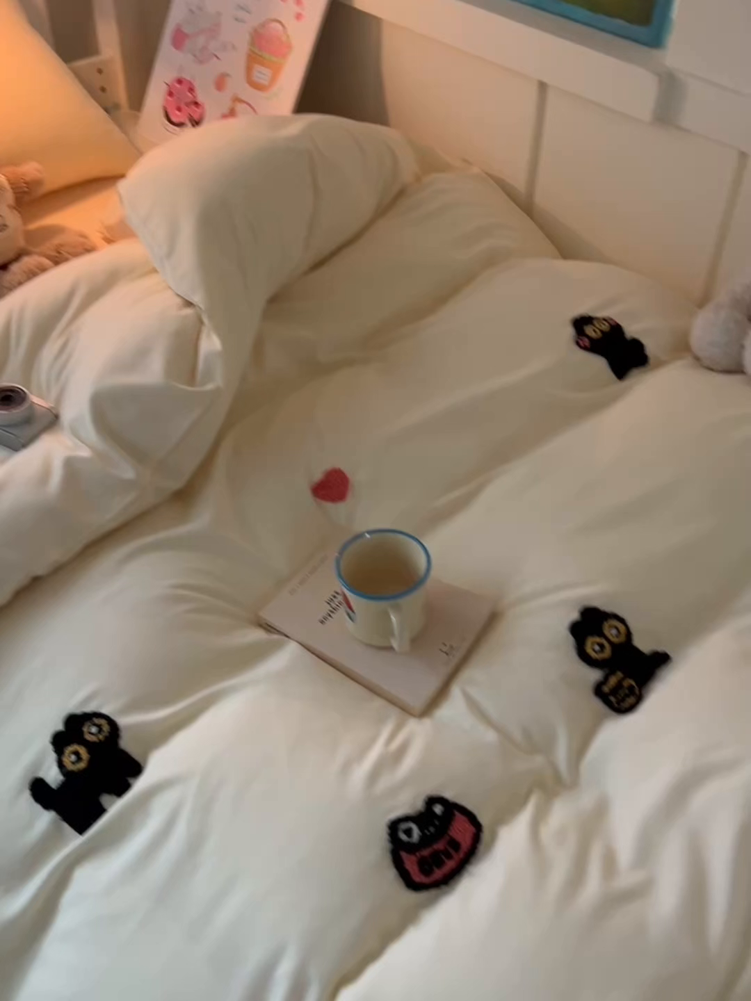 91家纺网 家纺一手货源 找家纺 韩巢家纺 2025新款学生宿舍寝室上下铺水洗棉毛巾绣被套床单三四件套-幸运猫 幸运猫奶黄