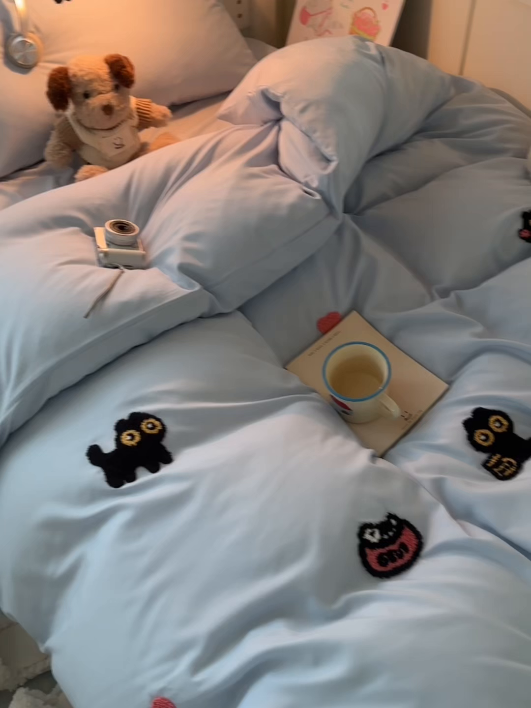 91家纺网 家纺一手货源 找家纺 （总）韩巢家纺 2025新款学生宿舍寝室上下铺水洗棉毛巾绣被套床单三四件套-幸运猫