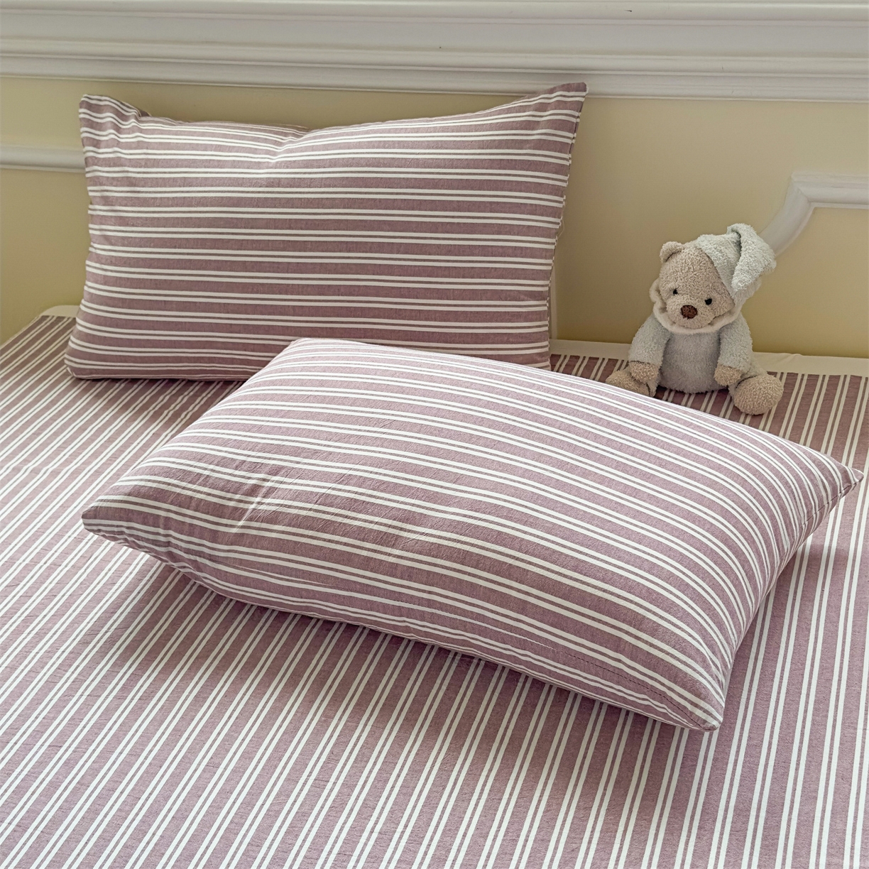 菡宝 2025新款全棉纯棉色织水洗棉单品系列单枕套枕套单品 牧野魅影紫