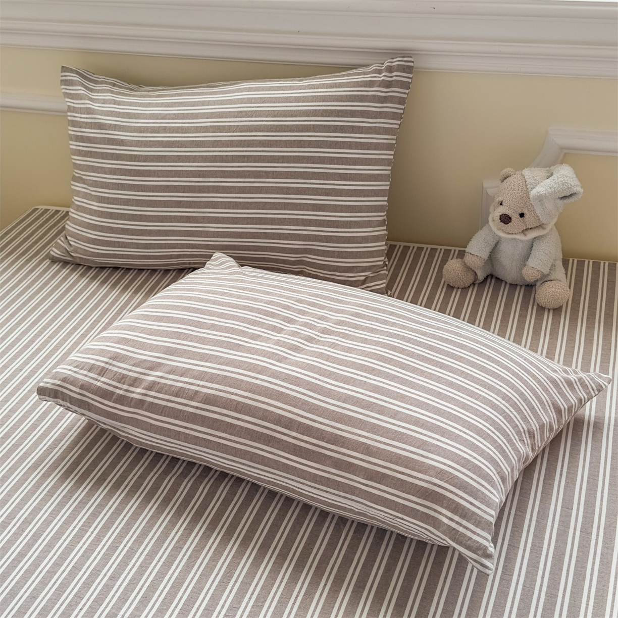 菡宝 2025新款全棉纯棉色织水洗棉单品系列单枕套枕套单品 牧野米卡棕