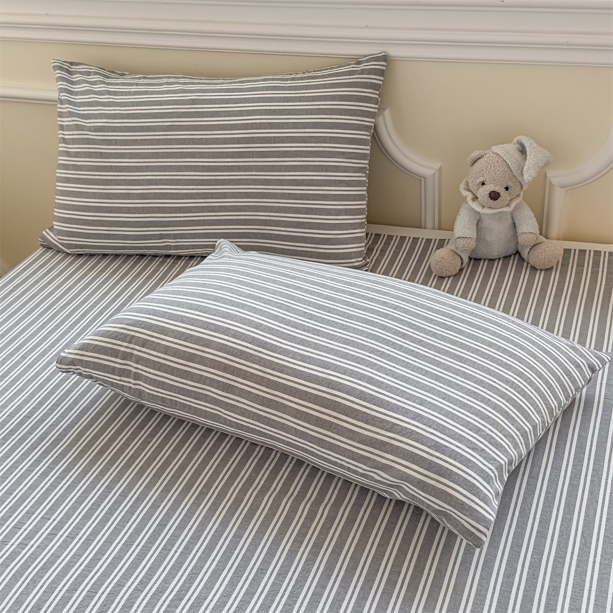 菡宝 2025新款全棉纯棉色织水洗棉单品系列单枕套枕套单品 牧野绅士灰