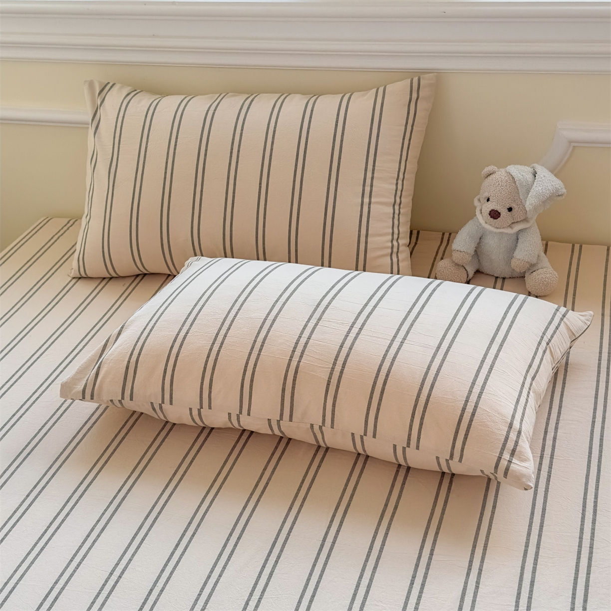 91家纺网 家纺一手货源 找家纺 菡宝 2025新款全棉纯棉色织水洗棉单品系列单枕套枕套单品 中古绿条