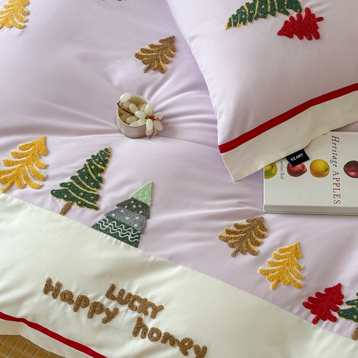 91家纺网 家纺一手货源 找家纺 佳汐蓝家纺 2025秋冬新款森系北欧风毛巾绣四件套—森林秘境 森林秘境-紫