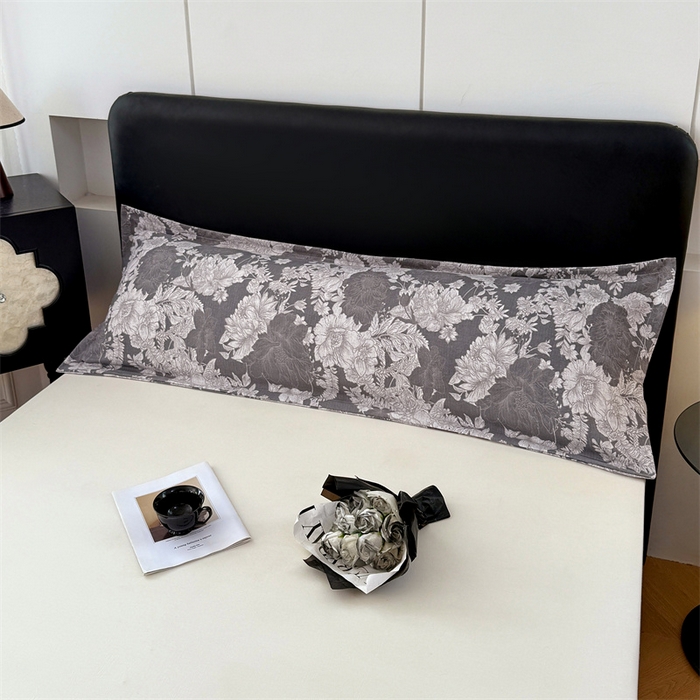 91家纺网 家纺一手货源 找家纺 梦舒羽 2025新款原麻双人枕套宿舍情侣枕芯套家用加长枕头套内胆套仿亚麻 浮绘花影-白