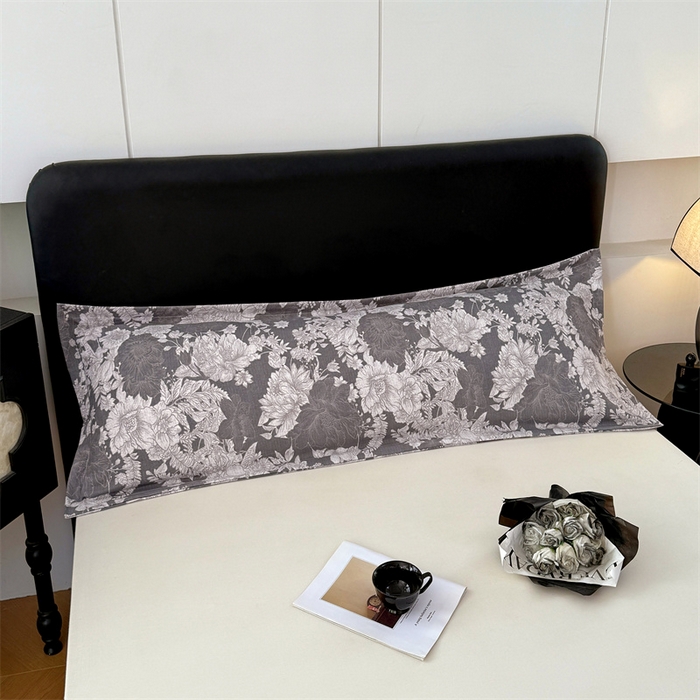 91家纺网 家纺一手货源 找家纺 梦舒羽 2025新款原麻双人枕套宿舍情侣枕芯套家用加长枕头套内胆套仿亚麻 浮绘花影-白