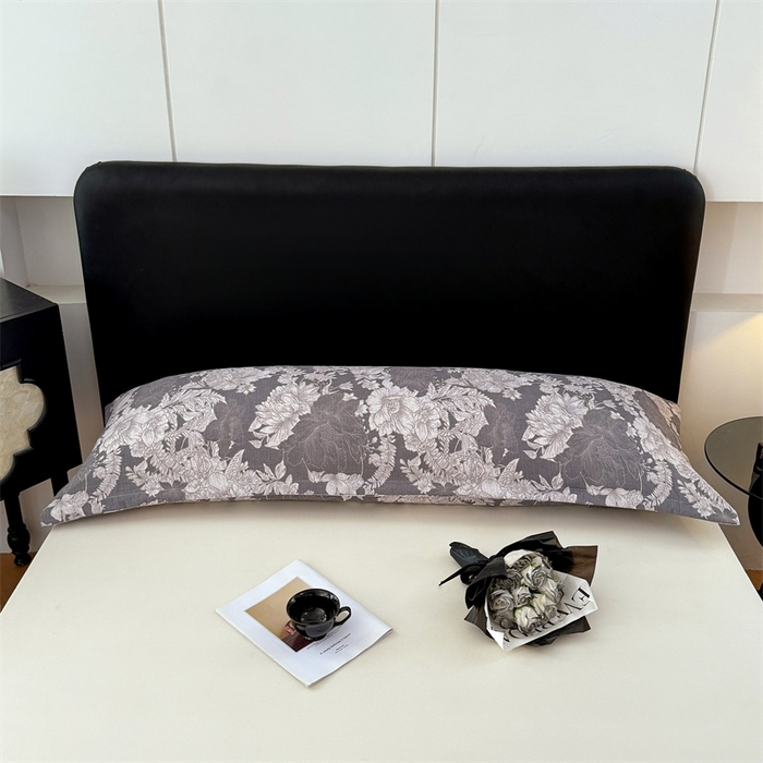 91家纺网 家纺一手货源 找家纺 梦舒羽 2025新款原麻双人枕套宿舍情侣枕芯套家用加长枕头套内胆套仿亚麻 浮绘花影-白