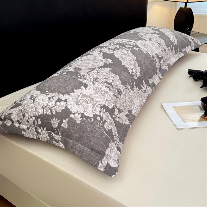 91家纺网 家纺一手货源 找家纺 梦舒羽 2025新款原麻双人枕套宿舍情侣枕芯套家用加长枕头套内胆套仿亚麻 浮绘花影-白