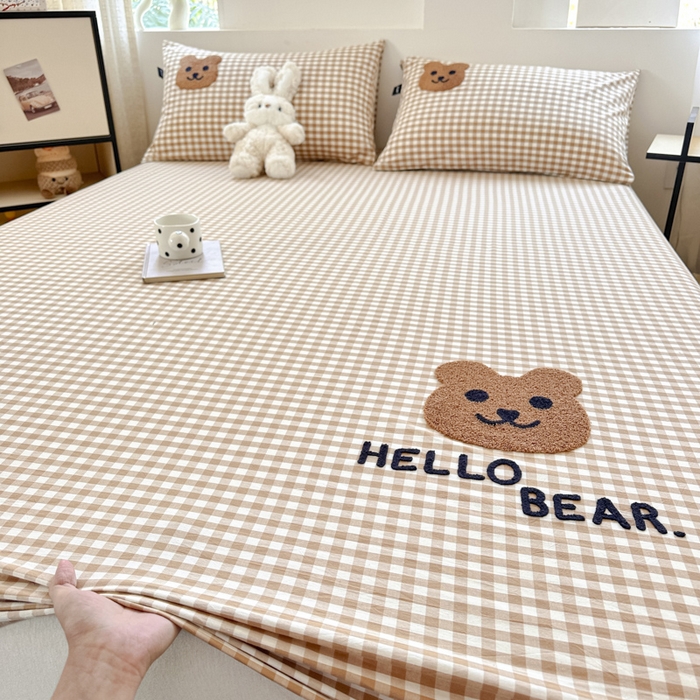 91家纺网 家纺一手货源 找家纺 佳汐蓝家纺 2025新款秋冬水洗棉单床笠单品床笠单件床笠 小棕熊