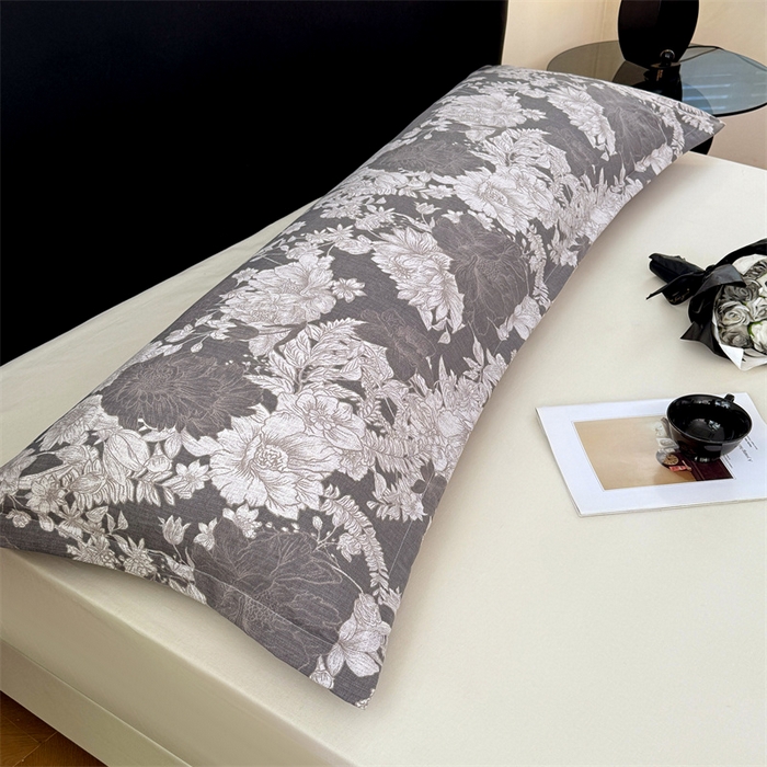 91家纺网 家纺一手货源 找家纺 梦舒羽 2025新款原麻双人枕套宿舍情侣枕芯套家用加长枕头套内胆套仿亚麻 浮绘花影-白