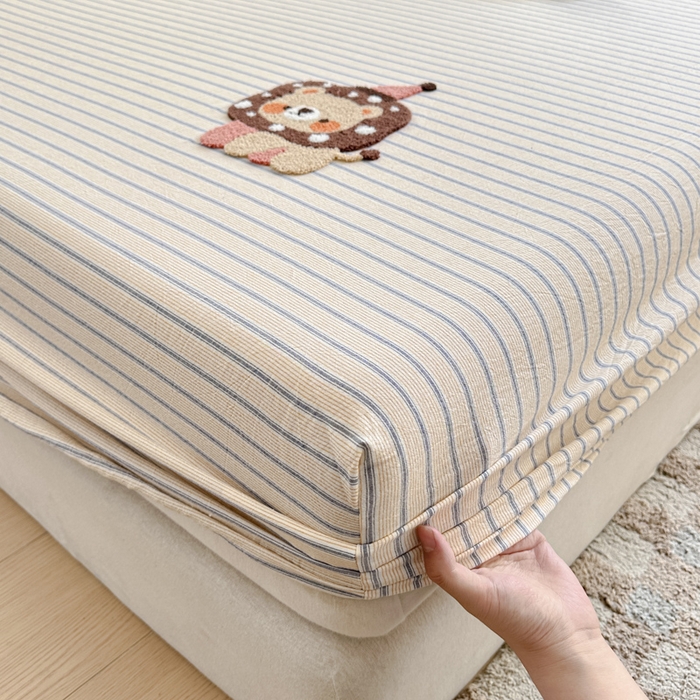 91家纺网 家纺一手货源 找家纺 佳汐蓝家纺 2025新款秋冬水洗棉单床笠单品床笠单件床笠 奶萌狮