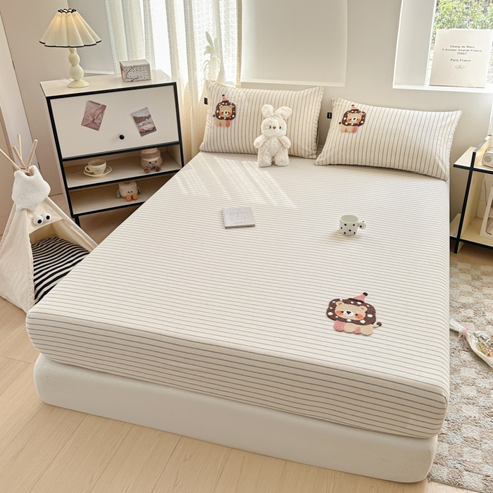 91家纺网 家纺一手货源 找家纺 佳汐蓝家纺 2025新款秋冬水洗棉单床笠单品床笠单件床笠 奶萌狮