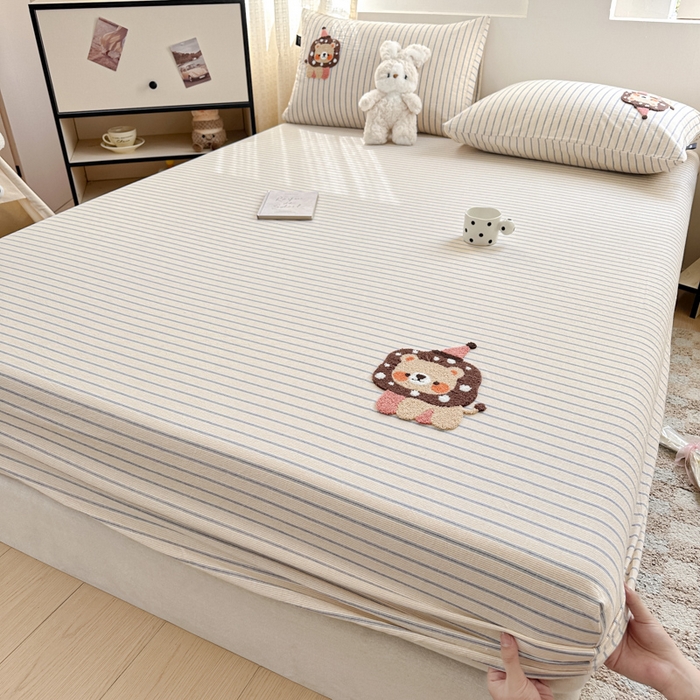 91家纺网 家纺一手货源 找家纺 佳汐蓝家纺 2025新款秋冬水洗棉单床笠单品床笠单件床笠 奶萌狮