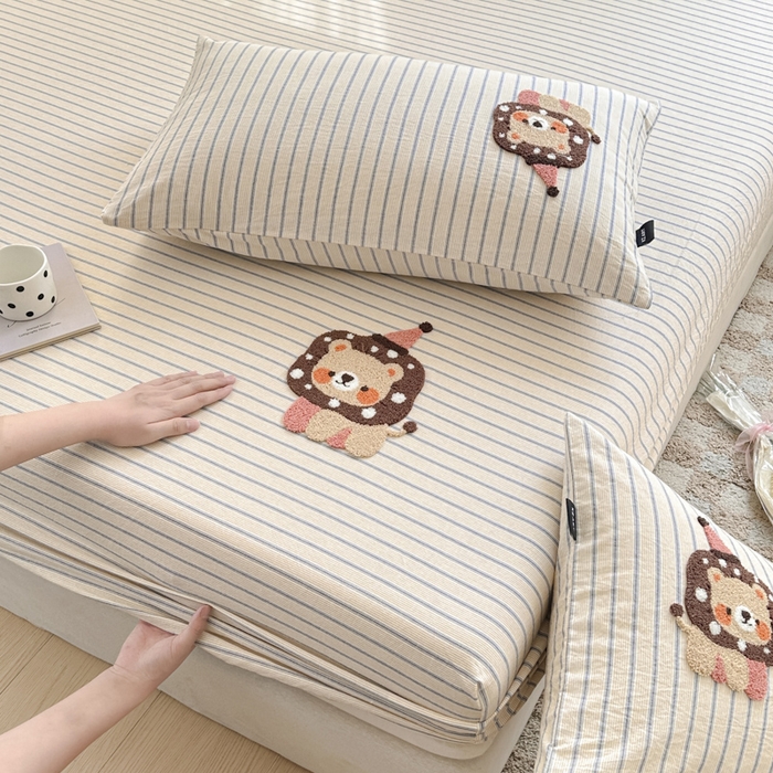 91家纺网 家纺一手货源 找家纺 佳汐蓝家纺 2025新款秋冬水洗棉单床笠单品床笠单件床笠 奶萌狮