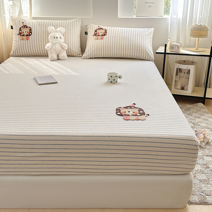 91家纺网 家纺一手货源 找家纺 佳汐蓝家纺 2025新款秋冬水洗棉单床笠单品床笠单件床笠 奶萌狮