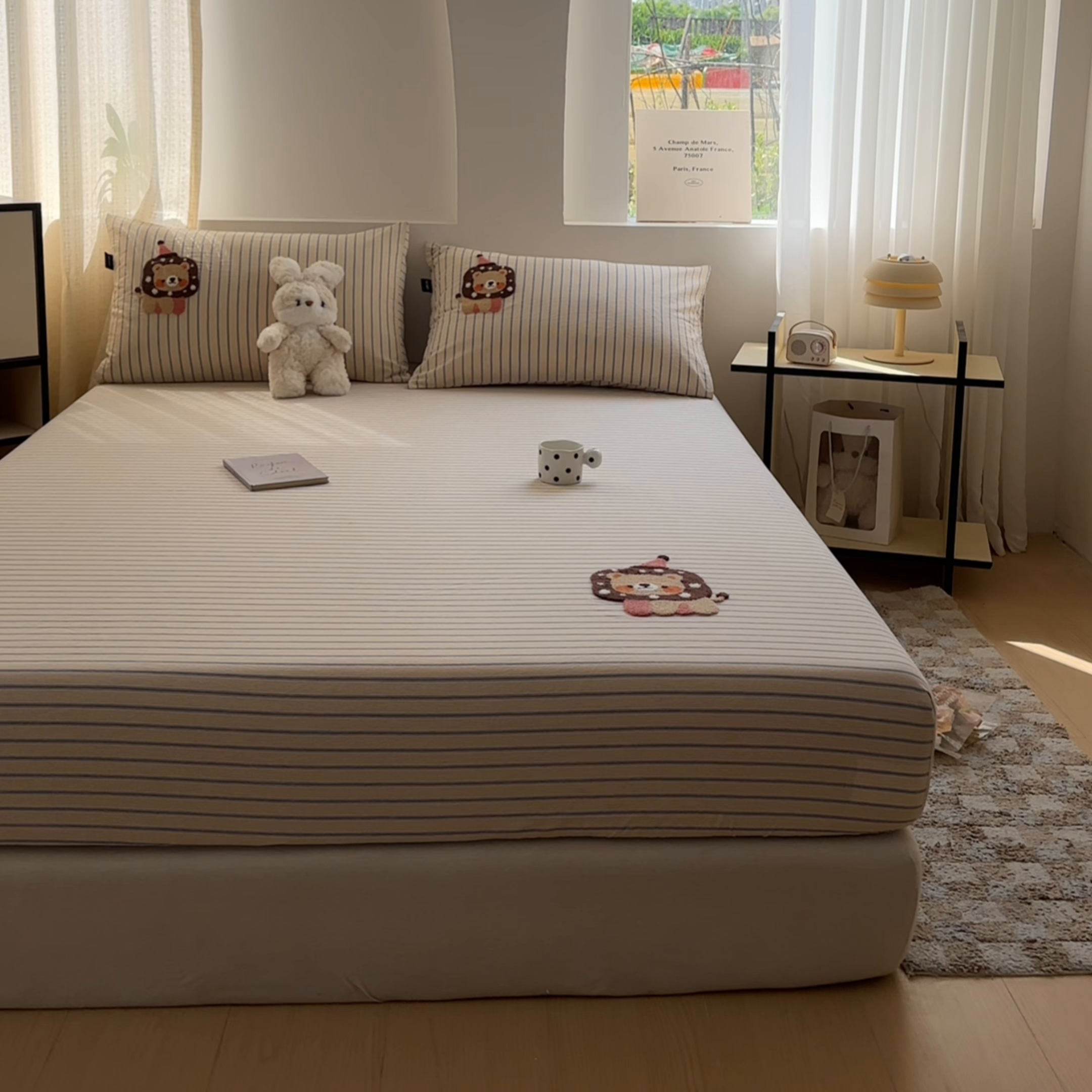 91家纺网 家纺一手货源 找家纺 佳汐蓝家纺 2025新款秋冬水洗棉单床笠单品床笠单件床笠 奶萌狮