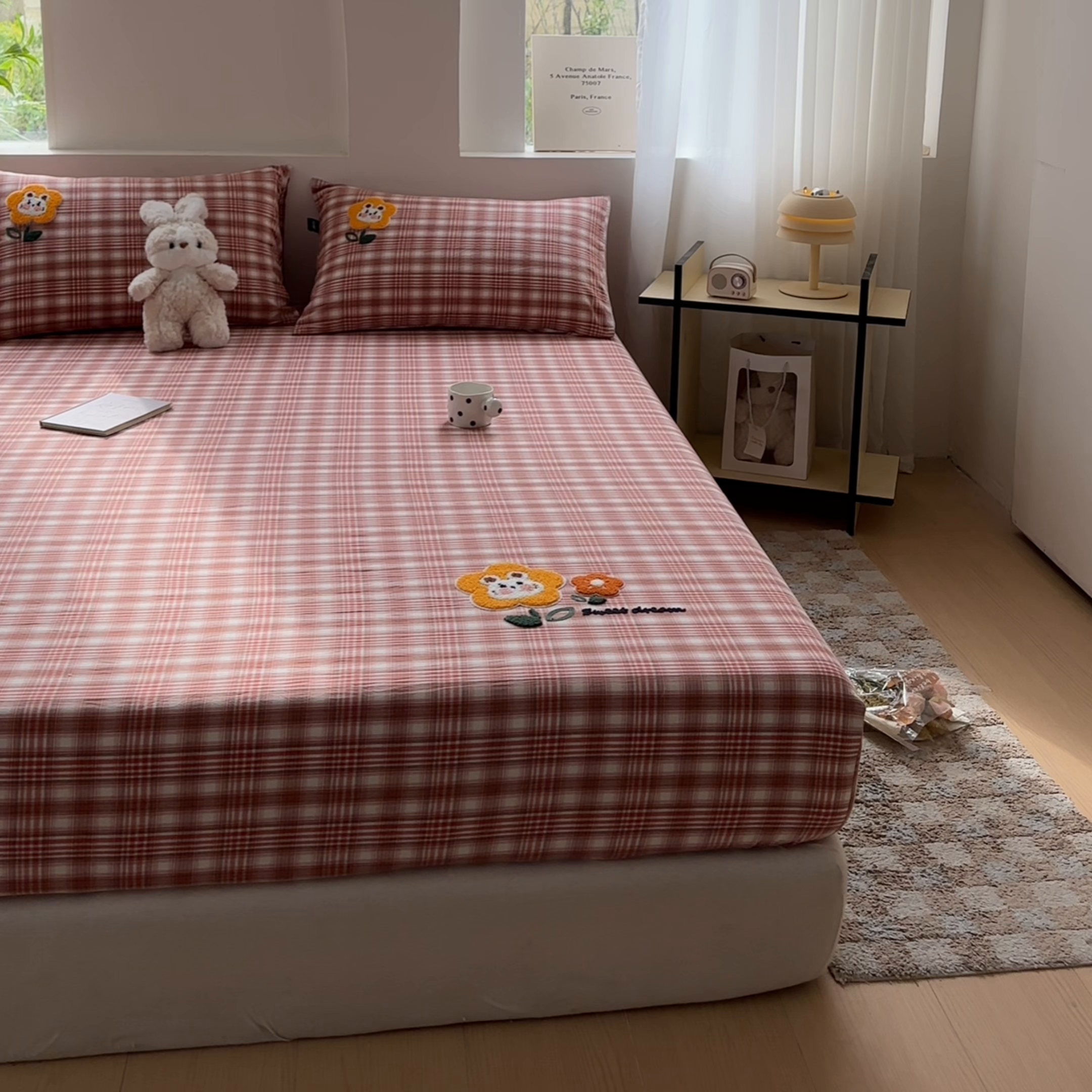 91家纺网 家纺一手货源 找家纺 佳汐蓝家纺 2025新款秋冬水洗棉单床笠单品床笠单件床笠 兔兔花