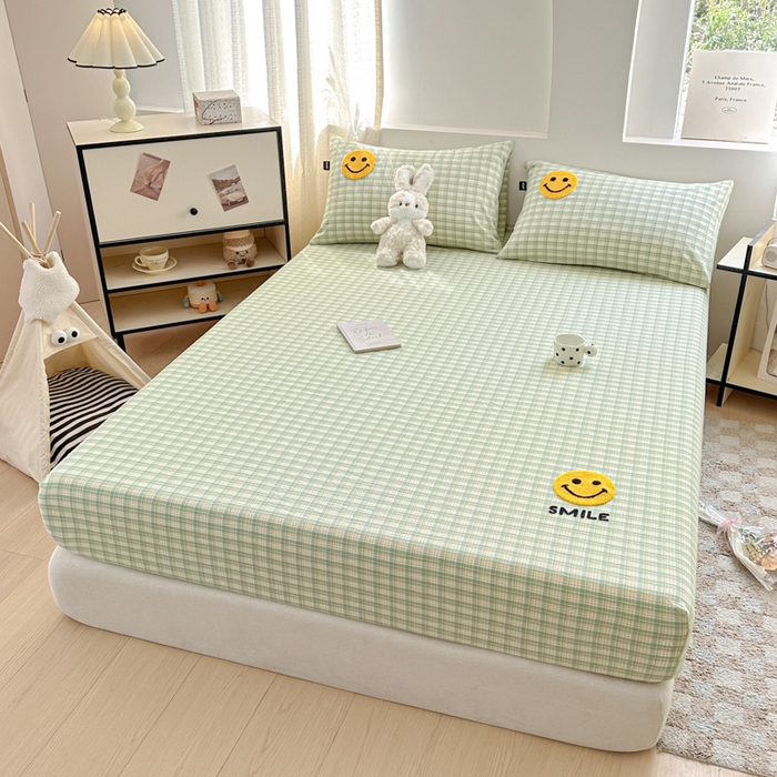 91家纺网 家纺一手货源 找家纺 佳汐蓝家纺 2025新款秋冬水洗棉单床笠单品床笠单件床笠 微笑