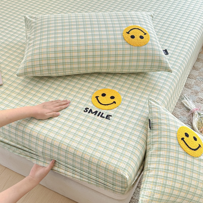 91家纺网 家纺一手货源 找家纺 佳汐蓝家纺 2025新款秋冬水洗棉单床笠单品床笠单件床笠 微笑