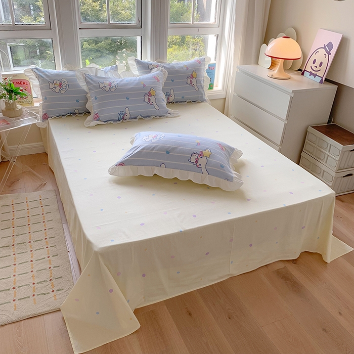 91家纺网 家纺一手货源 找家纺 玉元坊2025新款三丽鸥系列 全棉床单纯棉床裙三四件套  星星大耳狗【花边款】