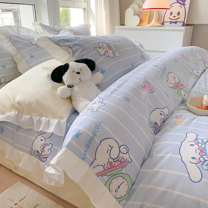 91家纺网 家纺一手货源 找家纺 玉元坊2025新款三丽鸥系列 全棉床单纯棉床裙三四件套  星星大耳狗【花边款】