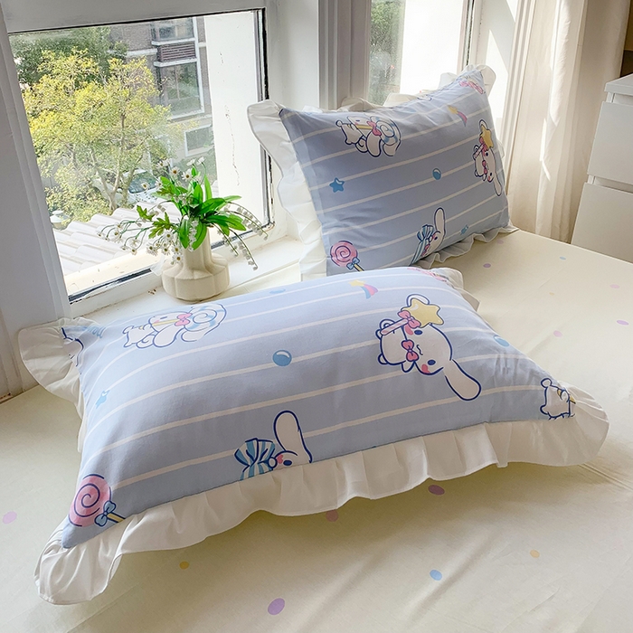 91家纺网 家纺一手货源 找家纺 玉元坊2025新款三丽鸥系列 全棉床单纯棉床裙三四件套  星星大耳狗【花边款】