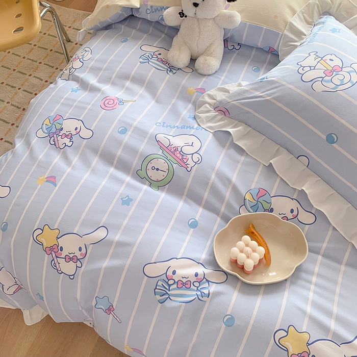 91家纺网 家纺一手货源 找家纺 玉元坊2025新款三丽鸥系列 全棉床单纯棉床裙三四件套  星星大耳狗【花边款】