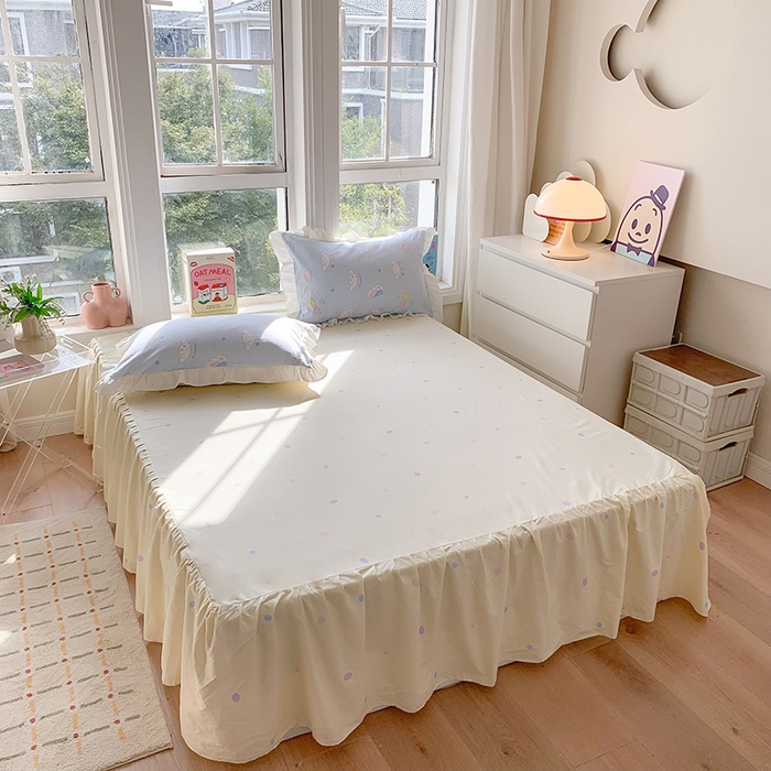 91家纺网 家纺一手货源 找家纺 玉元坊2025新款三丽鸥系列 全棉床单纯棉床裙三四件套  云朵大耳狗【花边款】