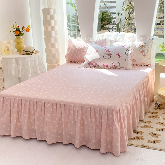 91家纺网 家纺一手货源 找家纺 玉元坊2025新款三丽鸥系列 全棉床单纯棉床裙三四件套  雏菊kt 花边款