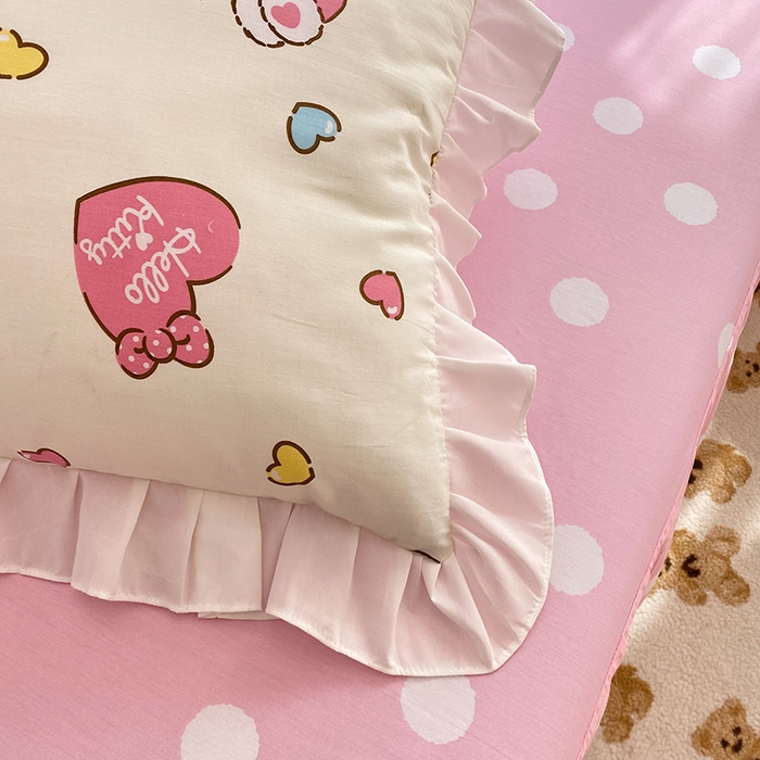 91家纺网 家纺一手货源 找家纺 玉元坊2025新款三丽鸥系列 全棉床单纯棉床裙三四件套  公主kt 花边款