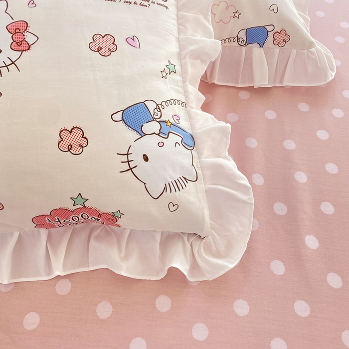 91家纺网 家纺一手货源 找家纺 玉元坊2025新款三丽鸥系列 全棉床单纯棉床裙三四件套  甜心kt 花边款