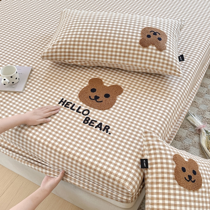 91家纺网 家纺一手货源 找家纺 佳汐蓝家纺 2025新款秋冬水洗棉单床笠单品床笠单件床笠 小棕熊