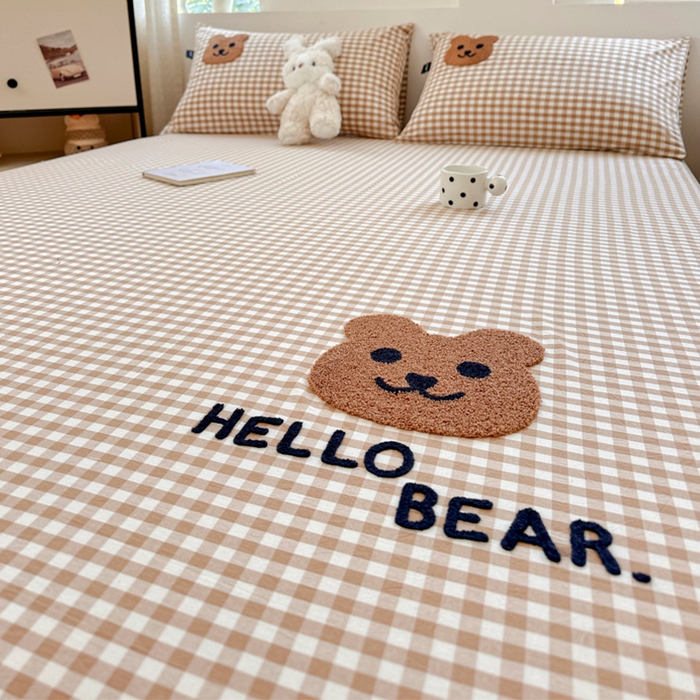 91家纺网 家纺一手货源 找家纺 佳汐蓝家纺 2025新款秋冬水洗棉单床笠单品床笠单件床笠 小棕熊