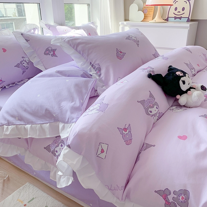 91家纺网 家纺一手货源 找家纺 玉元坊2025新款三丽鸥系列 全棉床单纯棉床裙三四件套  库洛米宝贝【花边款】