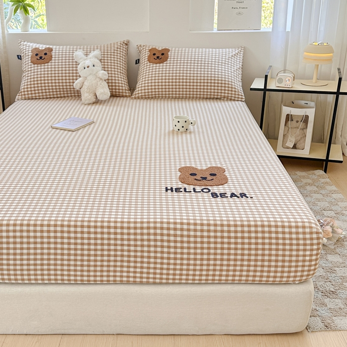 91家纺网 家纺一手货源 找家纺 佳汐蓝家纺 2025新款秋冬水洗棉单床笠单品床笠单件床笠 小棕熊