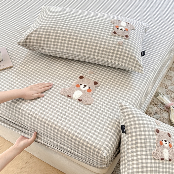 91家纺网 家纺一手货源 找家纺 佳汐蓝家纺 2025新款秋冬水洗棉单床笠单品床笠单件床笠 熊嘟嘟